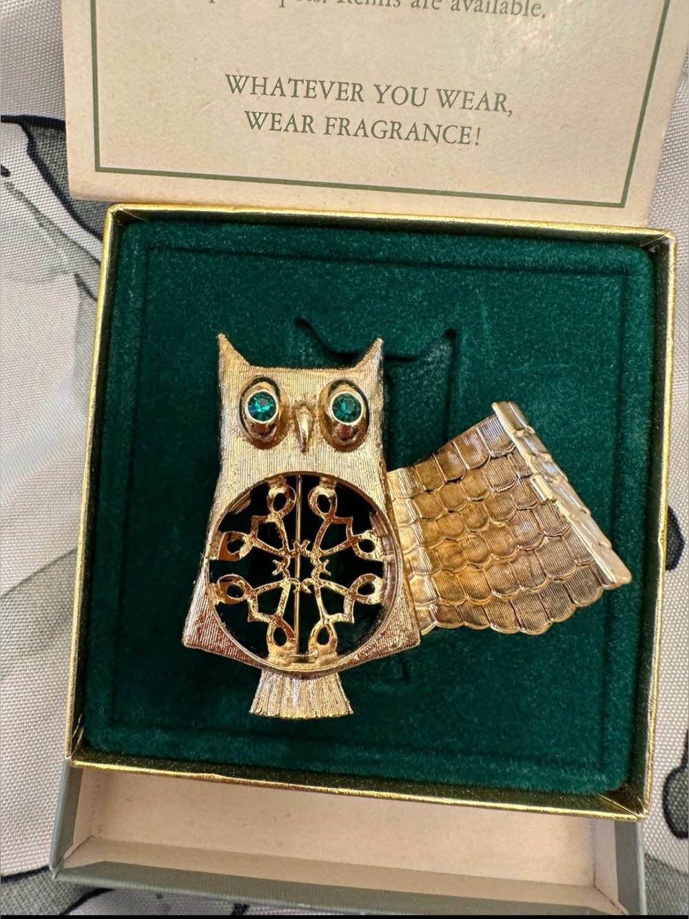 Owl Pin/brooch Vintage*Avon Glacé perfume*1969*New in box!